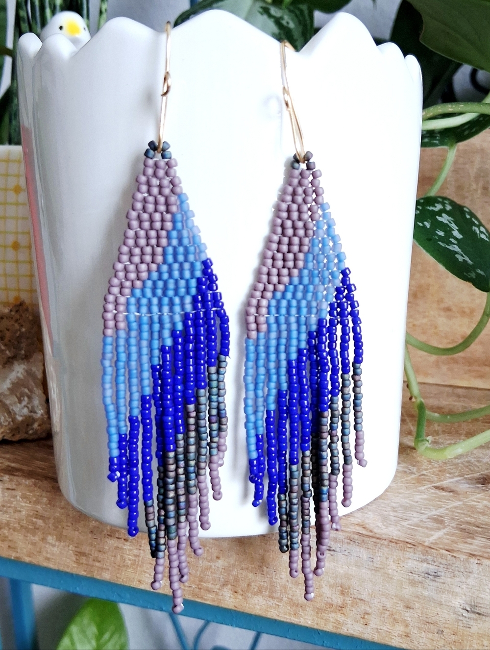 BOGO EARRINGS - Blue and Lavender Beaded Fringe Earrings